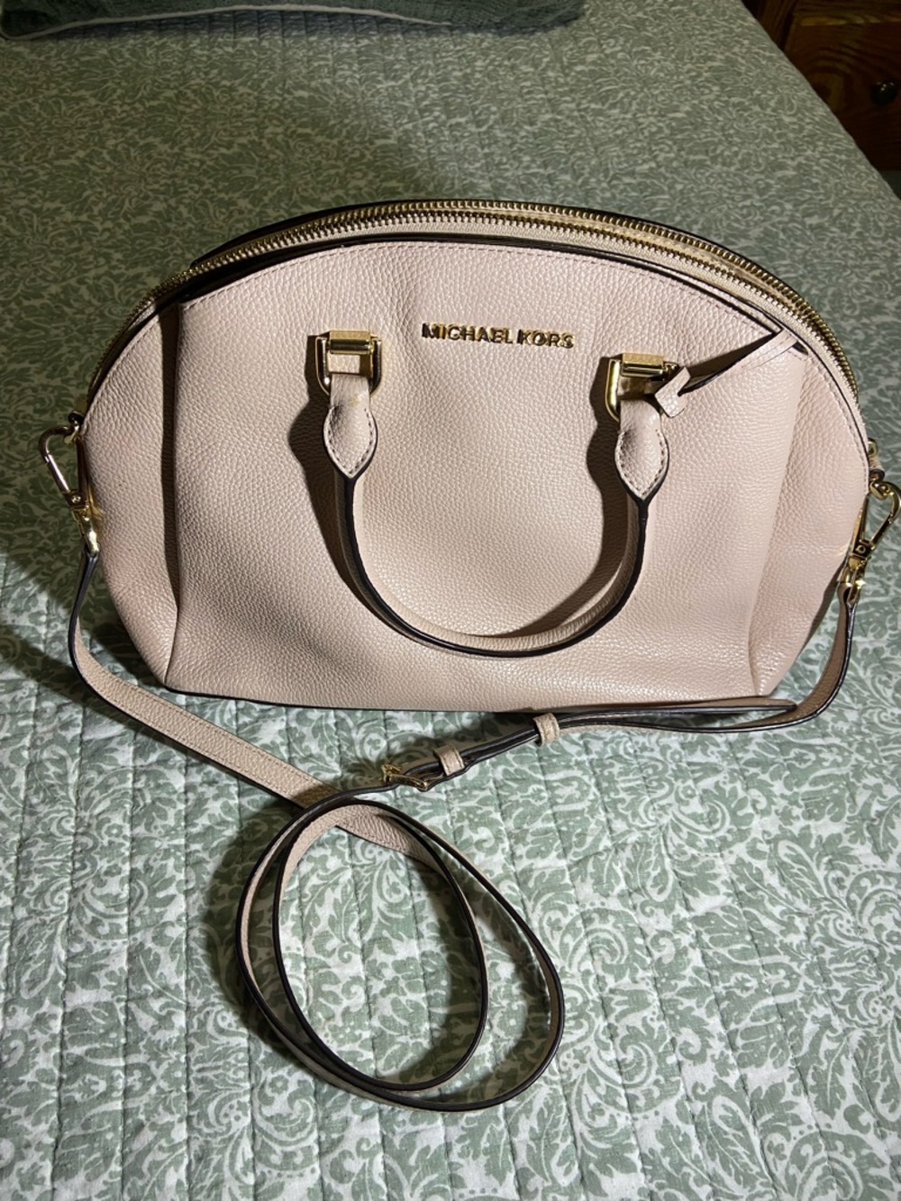 Michael Kors Blush Pebbled Leather Satchel with Gold Hardware